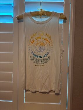 Spiritual Gangster White Tee with Yellow & Blue Graphic